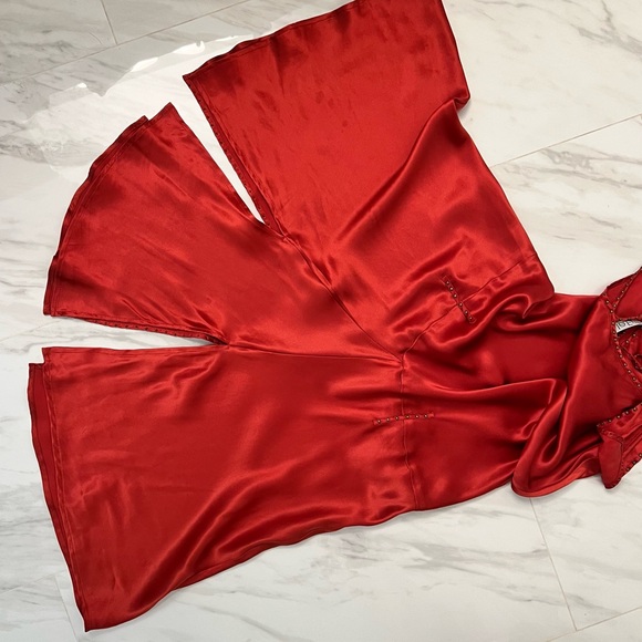 Le Full 100% Silk Dress, Made In Italy, Multi strap with Copper Mini Stud W Slit - Picture 8 of 9